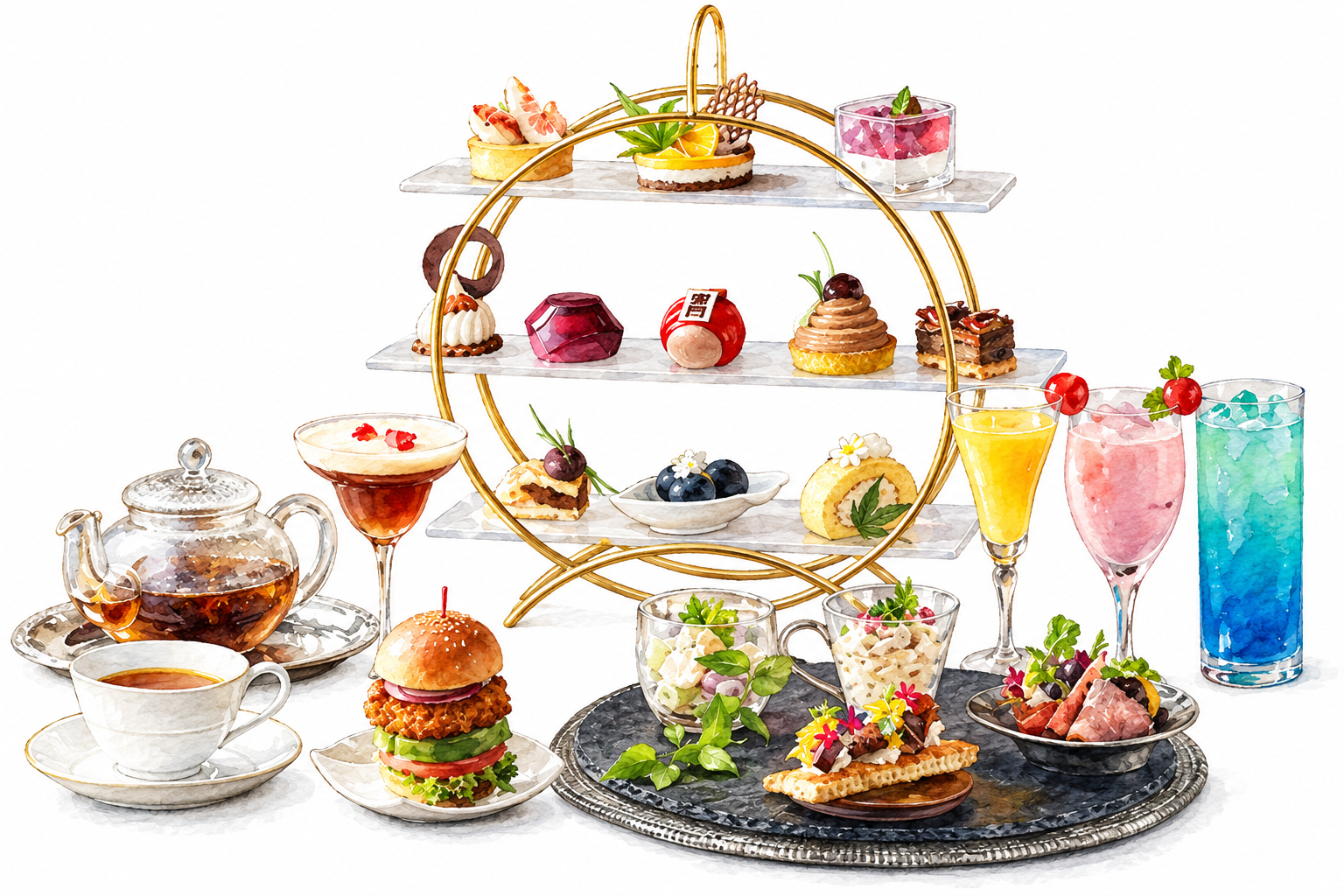 Sky View Afternoon Tea -Autumn collection-の水彩画