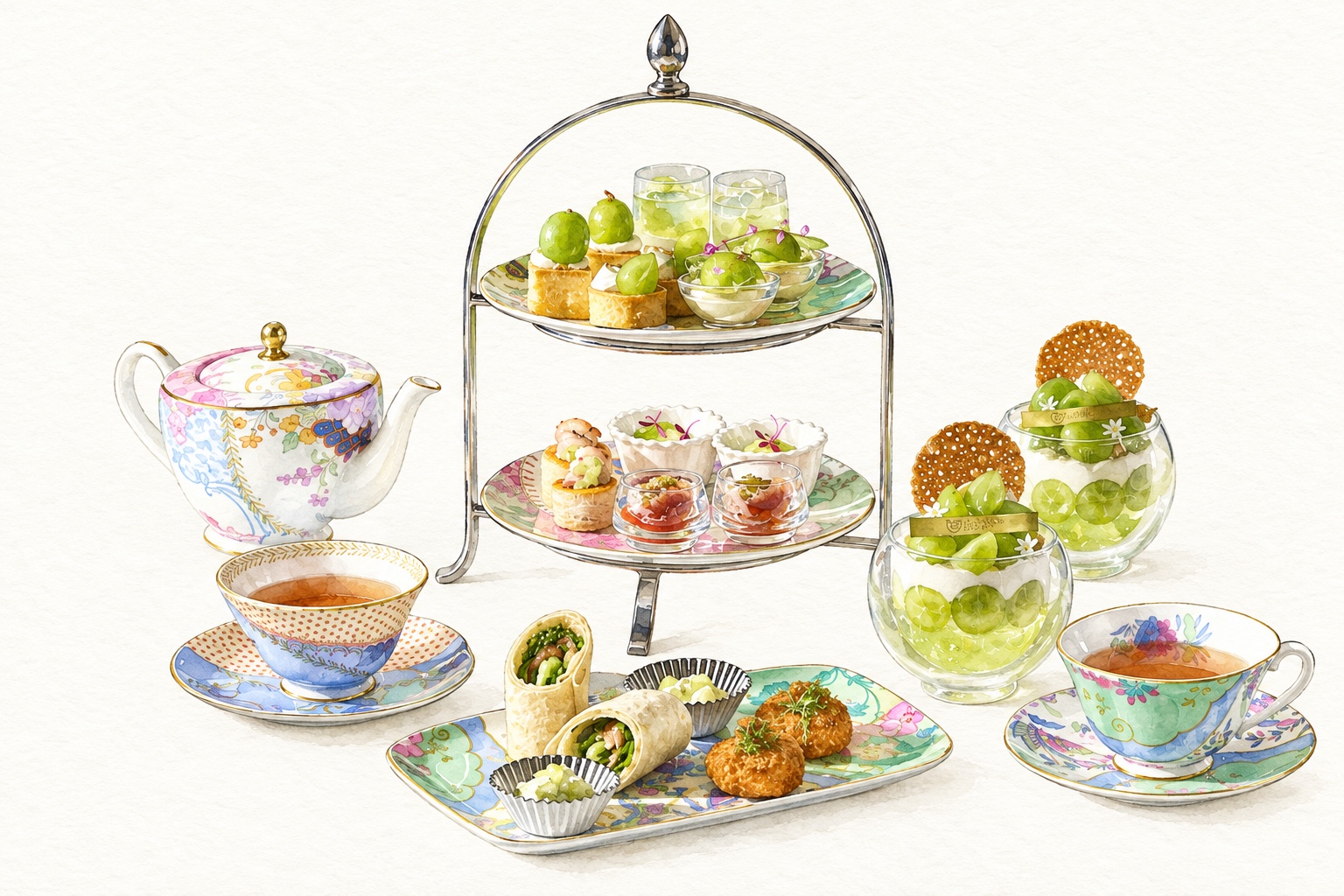 AFTERNOON TEA with SIROCCO シャインマスカットの水彩画
